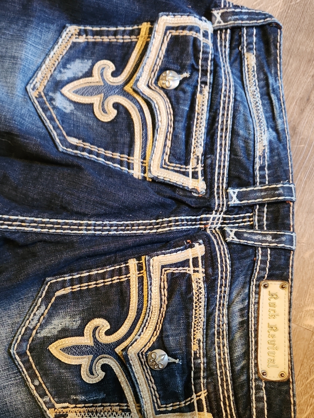 Rock Revival Women's Dark Blue Denim Boot Cut Jeans with Contrast Stitching